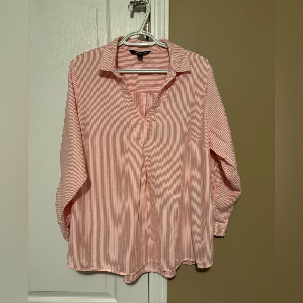 Women’s Zac & Rachel Pink and White Striped Popover Shirt Size 1X